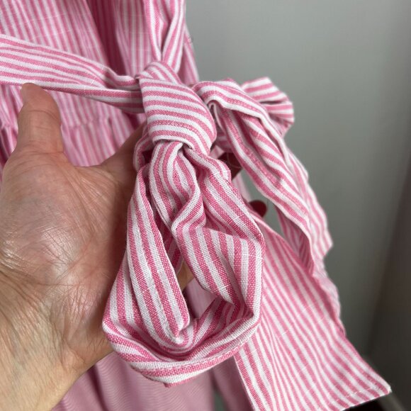 Umgee Womens Tiered Maxi Flare Dress with Sash Tie Size LARGE White Pink Striped - Picture 5 of 9